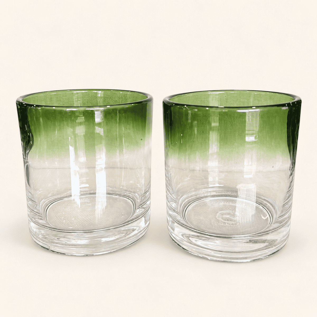 Pair of Hand-Blown Green Ombre Rocks Glasses, photo 1 of 6