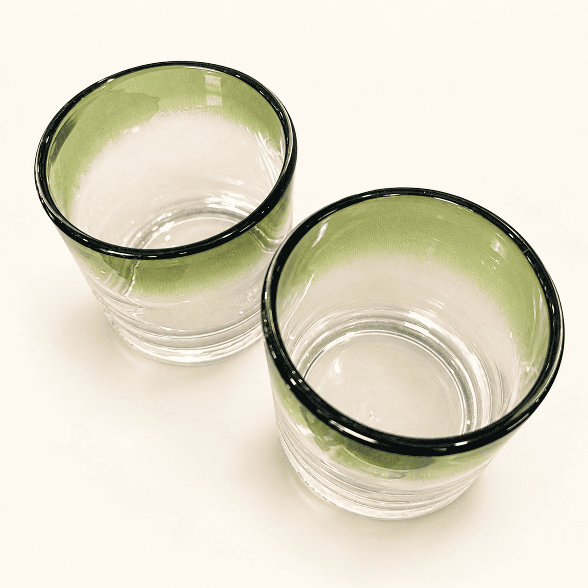 Pair of Hand-Blown Green Ombre Rocks Glasses, photo 3 of 6