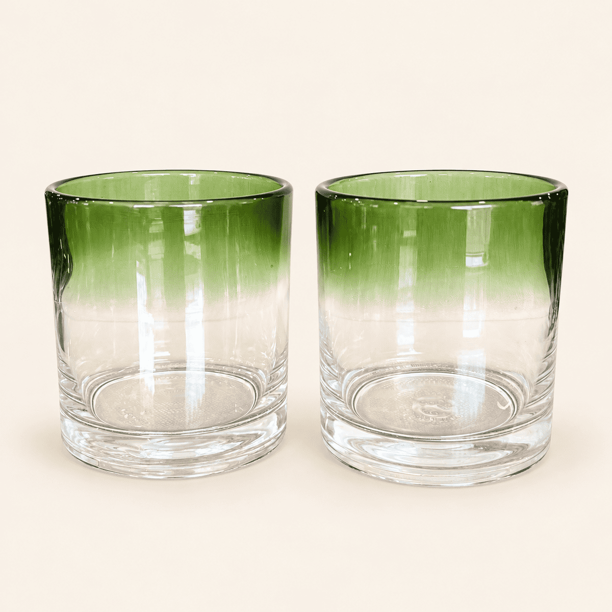 Pair of Hand-Blown Green Ombre Rocks Glasses, photo 4 of 6