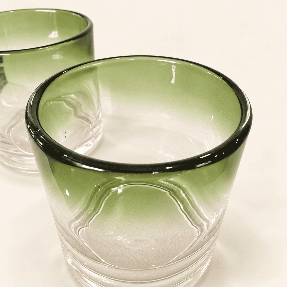 Pair of Hand-Blown Green Ombre Rocks Glasses, photo 6 of 6