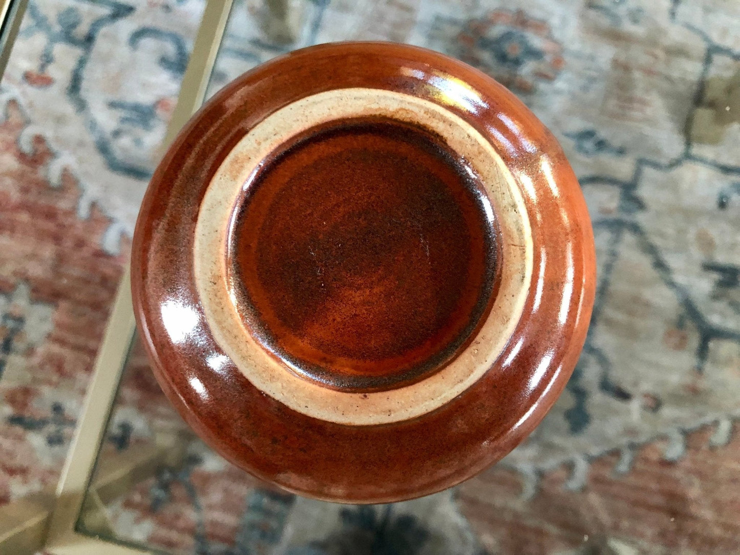Small Hand Made Brown Beige Glaze Ceramic Flower Vase / Drip Design Bud Vase / Pottery - Loom Vintage