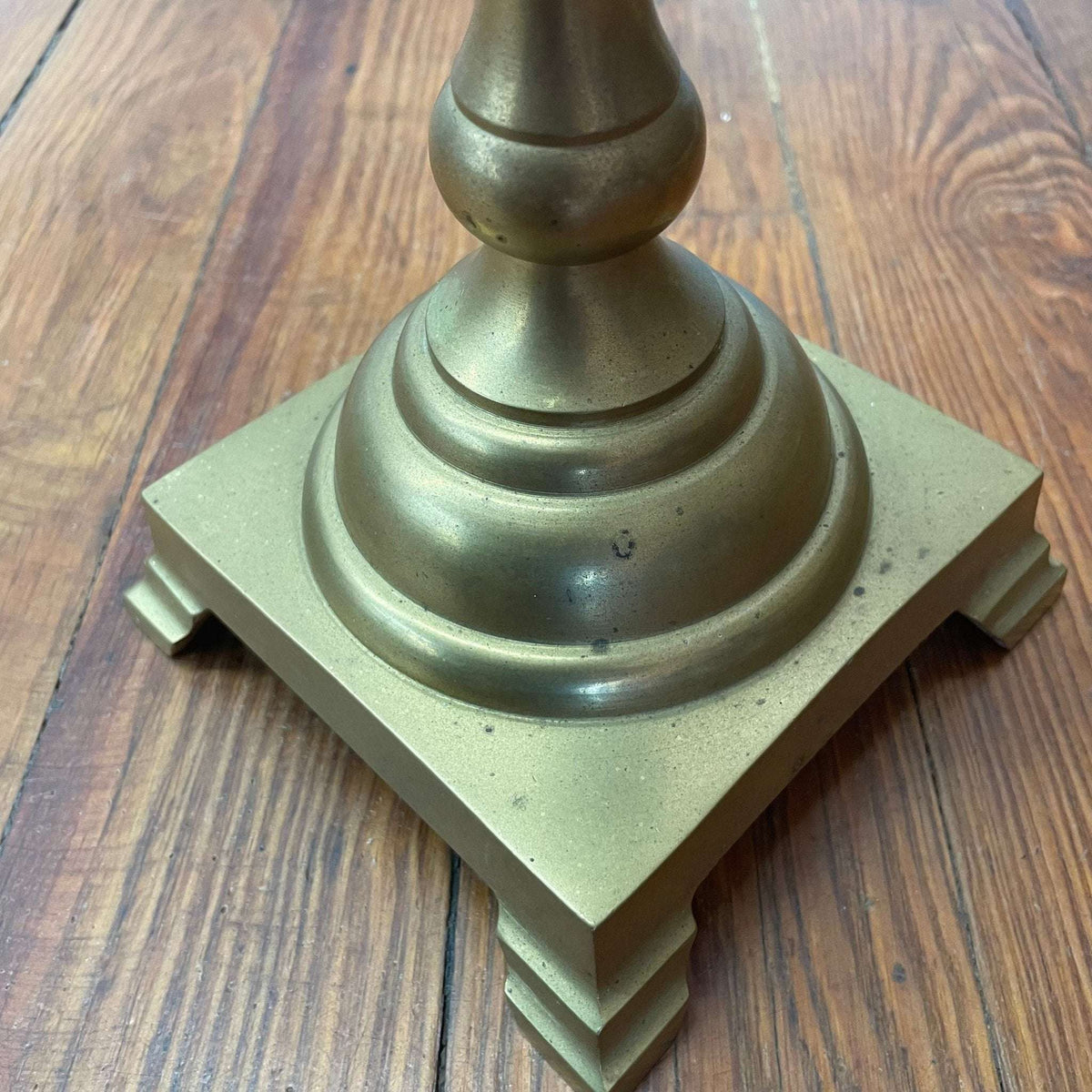 Tall Solid Brass Pedestal Candlesticks, Pair, Turned Baluster, Mid-20th Century, photo 3 of 7