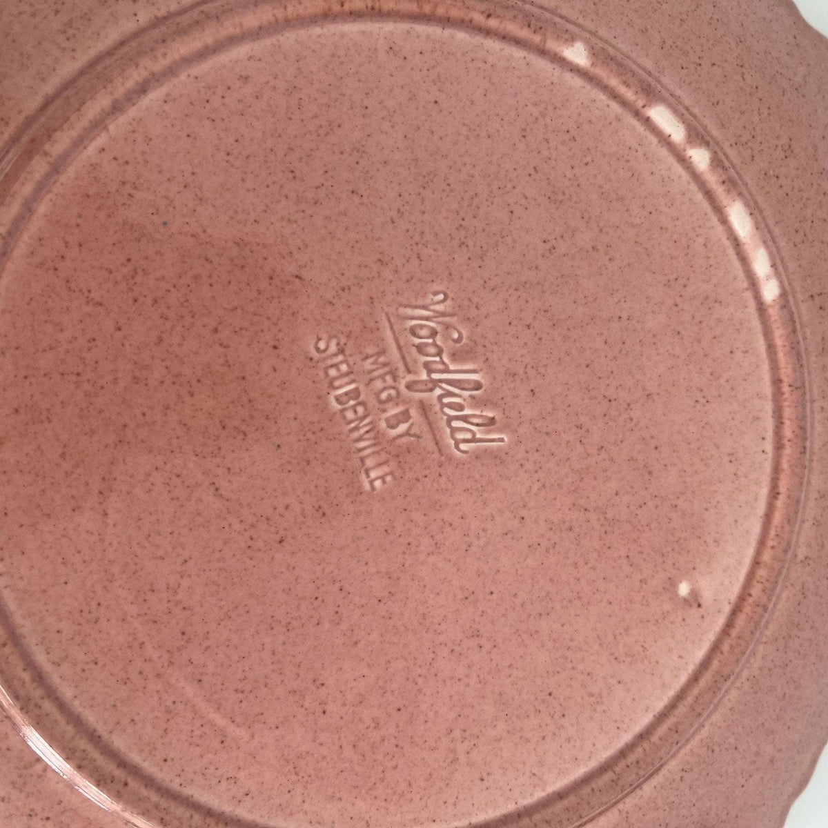 Steubenville Woodfield Leaf Plate — Salmon Pink, 10.5", Made in USA, 1940s - Loom Vintage