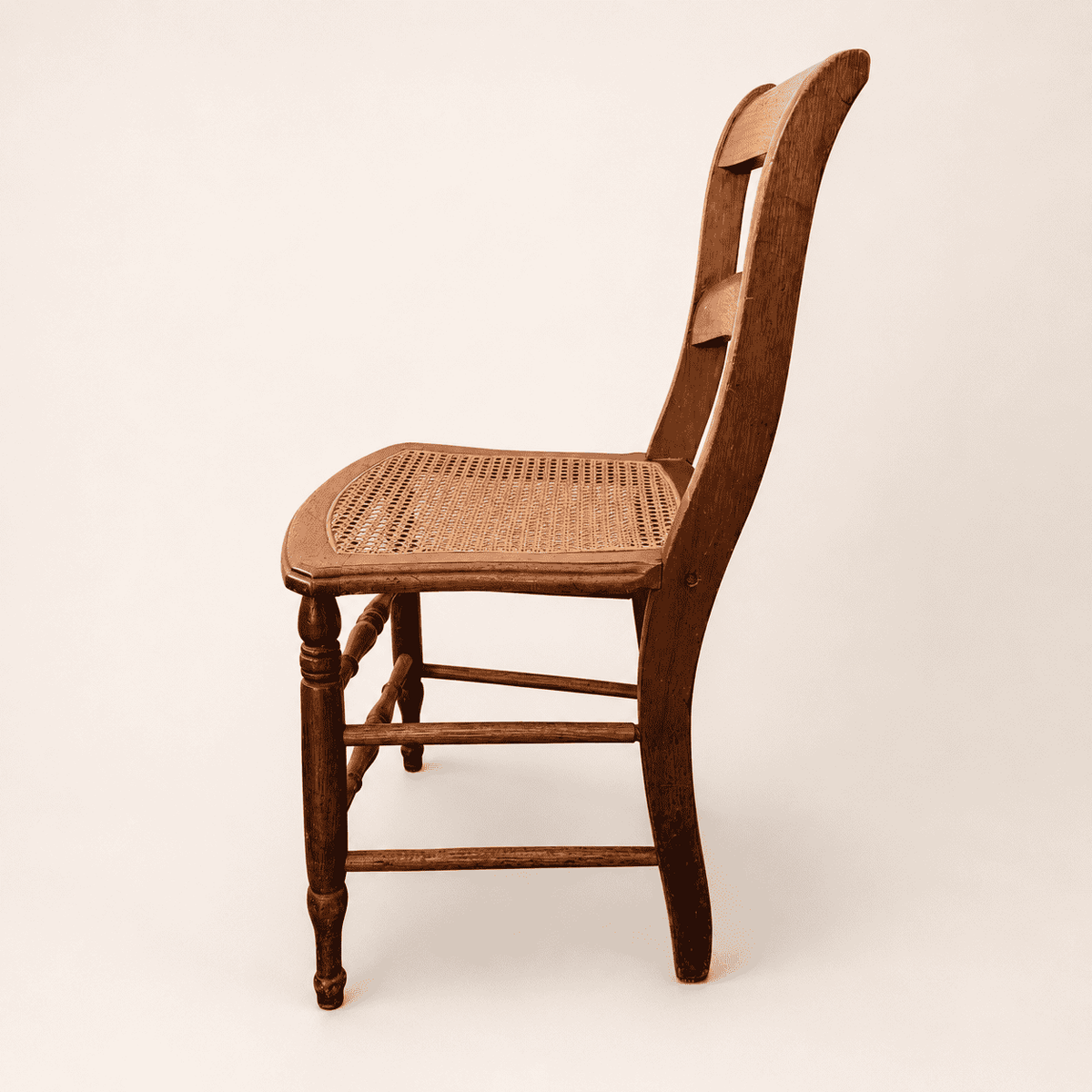 Antique Victorian caned side chair, turned legs, 1880s-1900s — caned seat detail