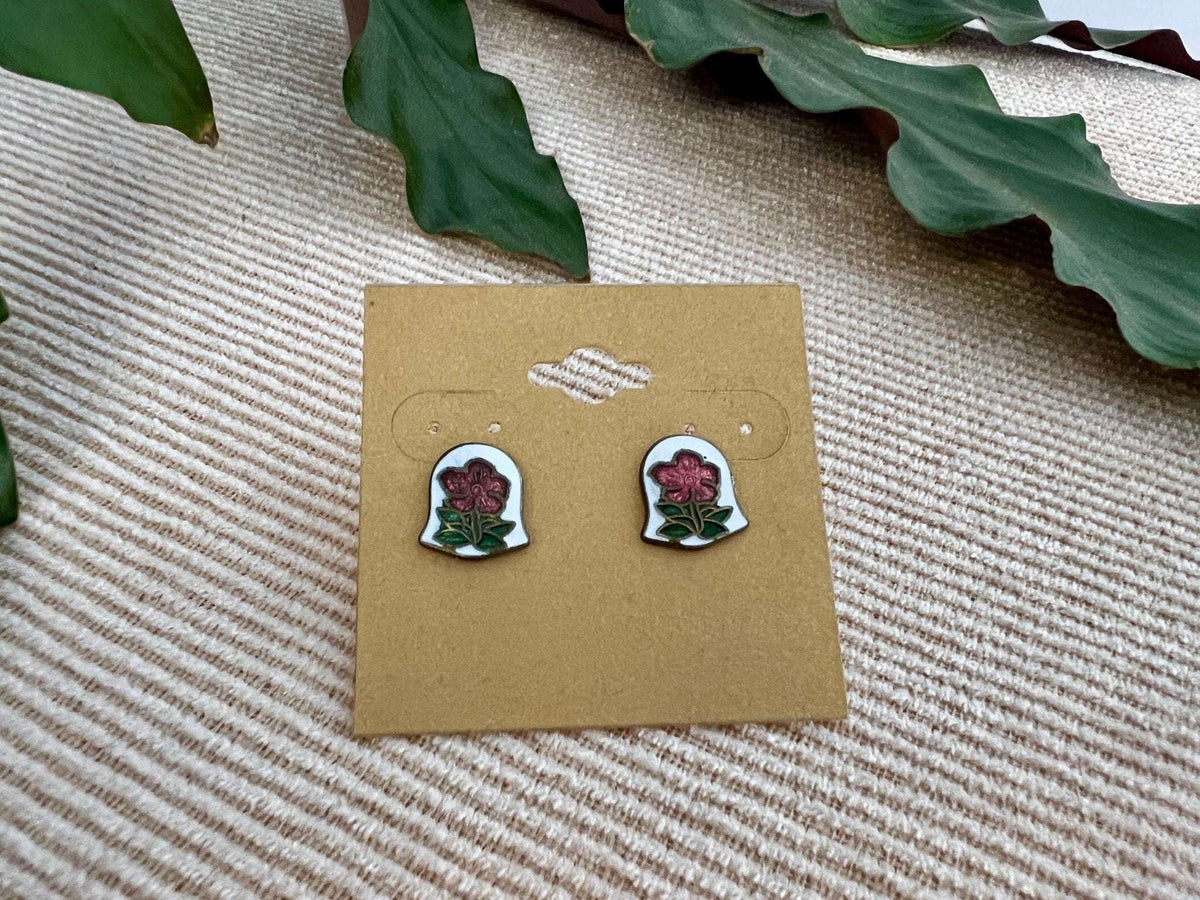 Vintage Bell - Shaped Floral Enamel Stud Earrings - Loom Vintage