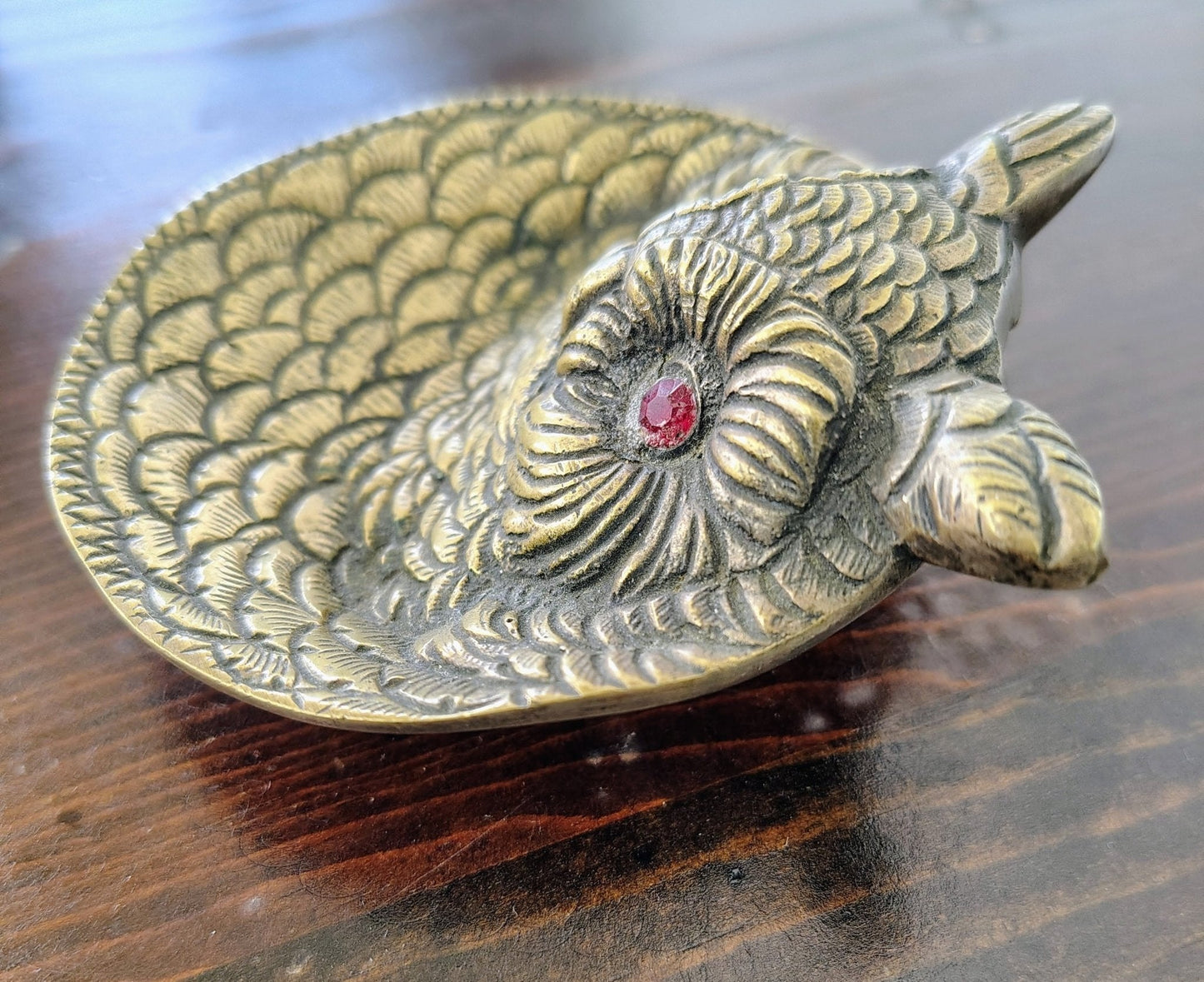 Vintage Brass Owl Dish with Red Jewel Eyes, Made in Tomar, Portugal - Loom Vintage