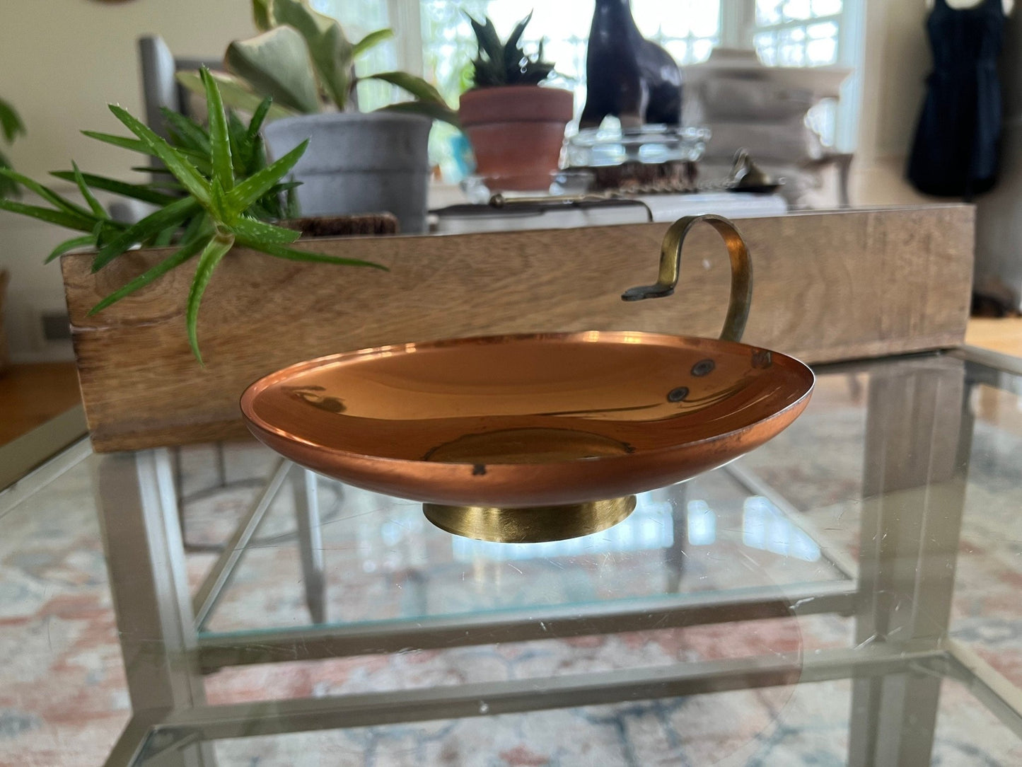 Vintage Coppercraft Guild Copper and Brass Bowl with Handle – Mid-Century Rustic Planter or Catchall - Loom Vintage