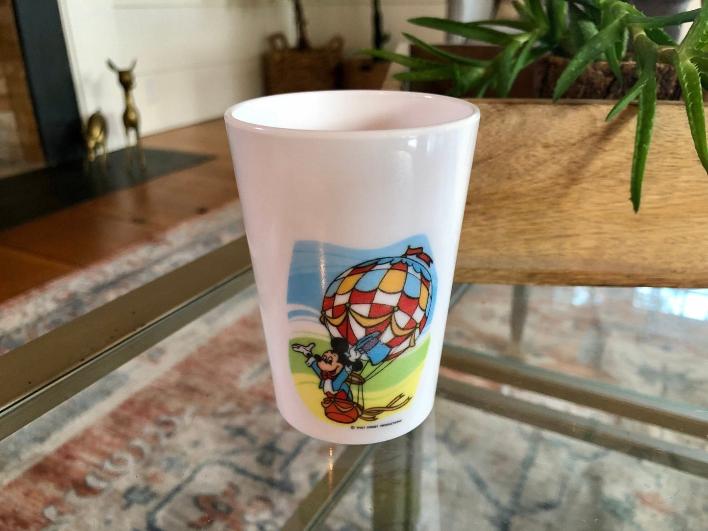 Vintage Disney Mickey Mouse Plastic Cup, Mickey in Hot Air Balloon Cup, Walt Disney Productions - Loom Vintage