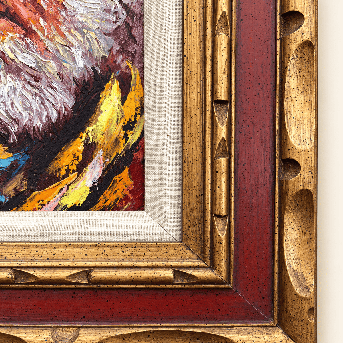 Vintage mid-century expressionist oil portrait of a bearded man in a beret, framed, photo 6 of 7