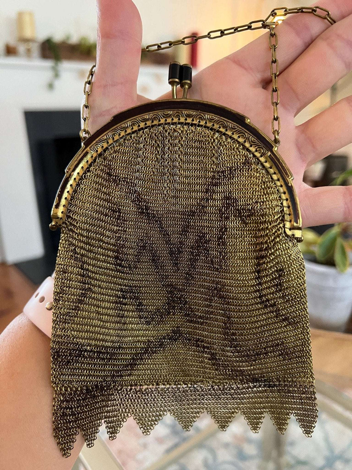 Antique German Dresden Mesh Purse, 1920s Art Deco Evening Bag with Kiss Clasp, photo 3 of 12