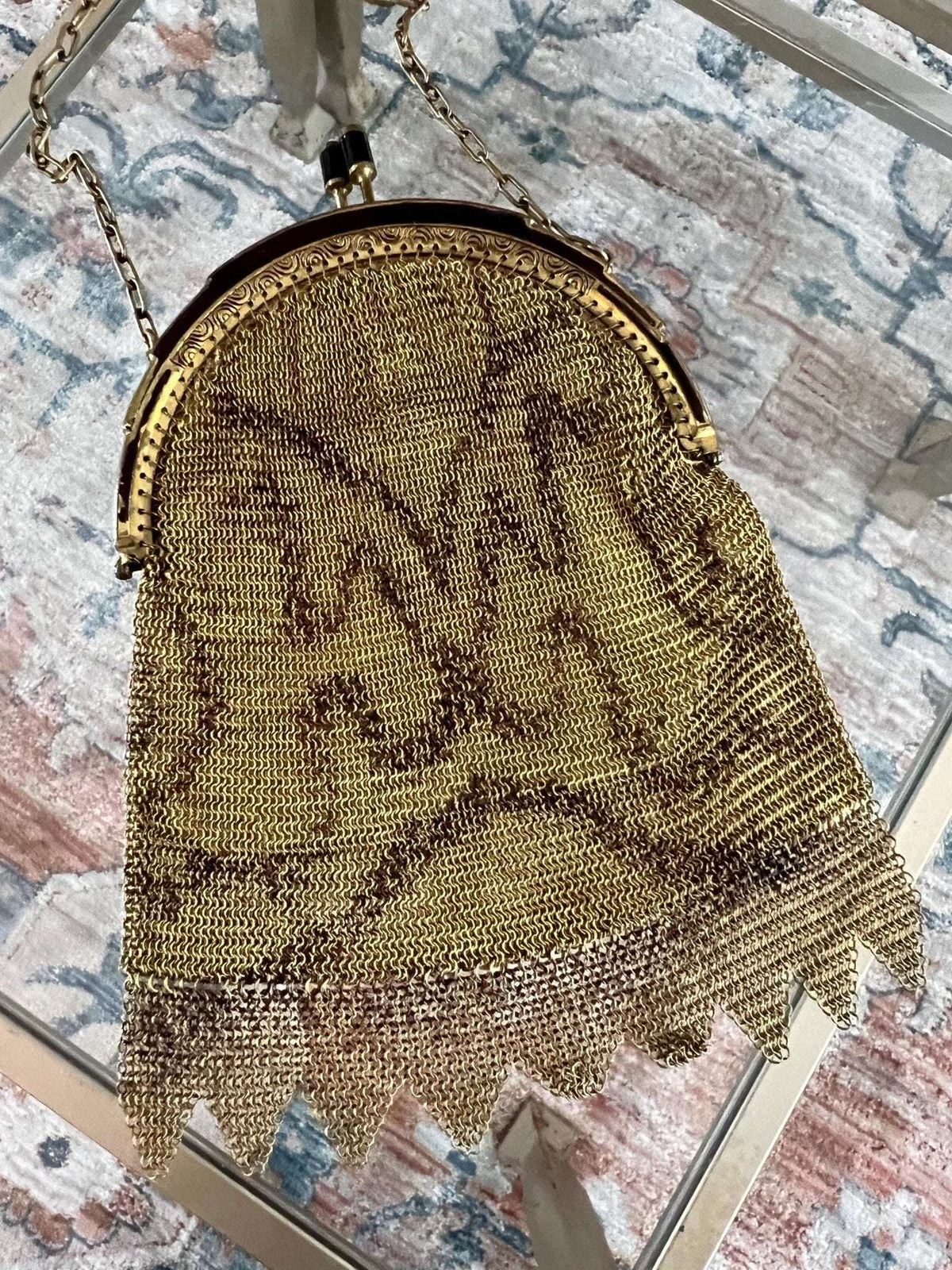 Antique German Dresden Mesh Purse, 1920s Art Deco Evening Bag with Kiss Clasp, photo 4 of 12