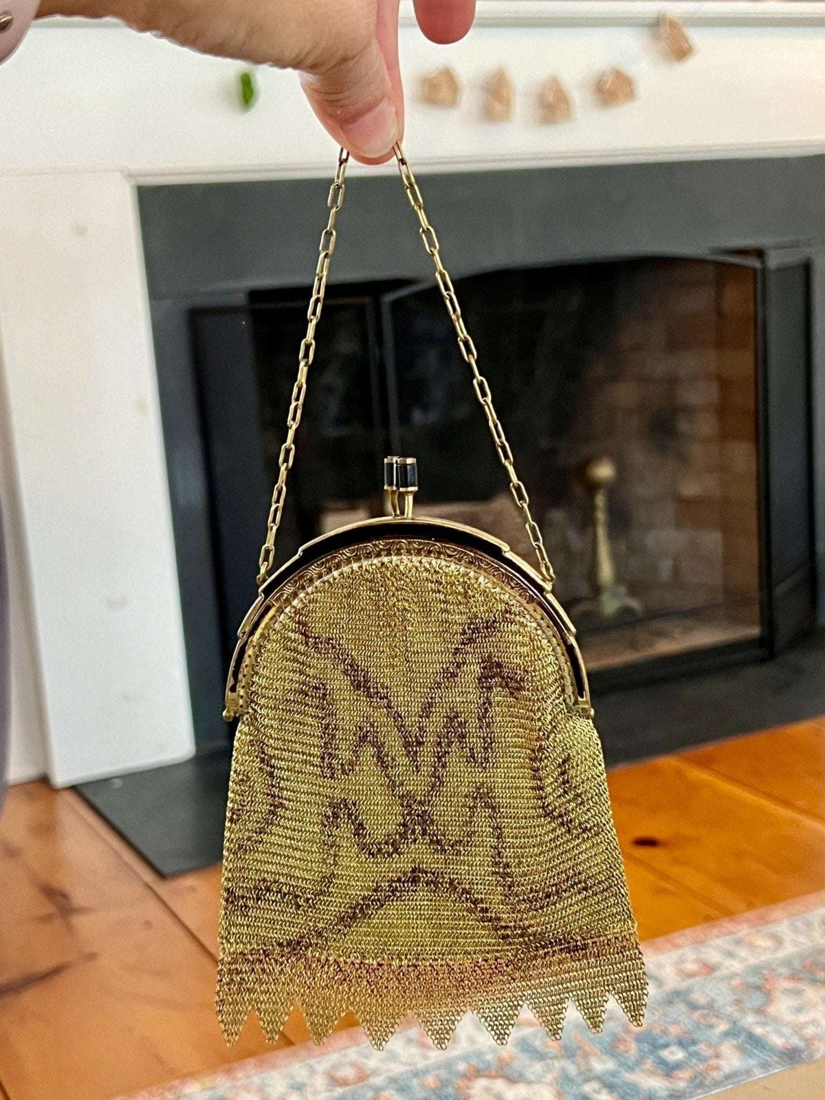 Antique German Dresden Mesh Purse, 1920s Art Deco Evening Bag with Kiss Clasp, photo 2 of 12