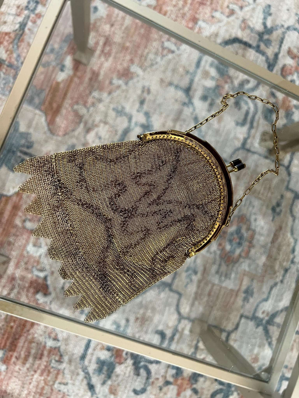 Antique German Dresden Mesh Purse, 1920s Art Deco Evening Bag with Kiss Clasp, photo 1 of 12