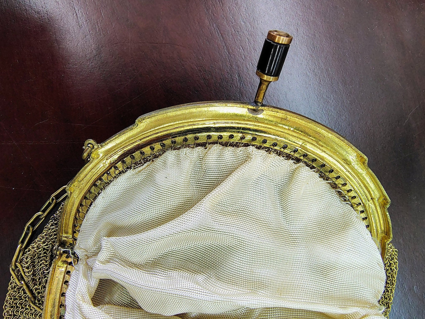 Vintage Germany Gold Link Mesh Purse, Dresden Handbag with Kissing Clasp - Loom Vintage