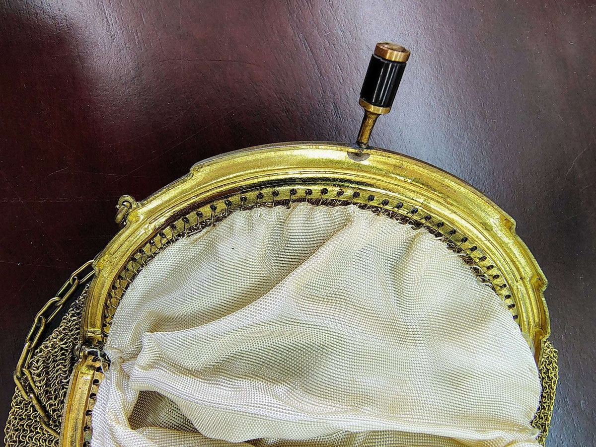 Vintage Germany Gold Link Mesh Purse, Dresden Handbag with Kissing Clasp - Loom Vintage