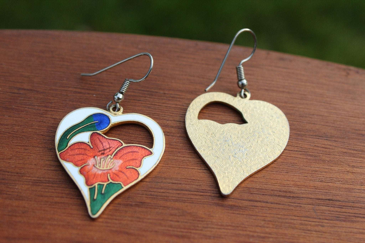Vintage Gold Floral Enamel Drop Earrings - Loom Vintage
