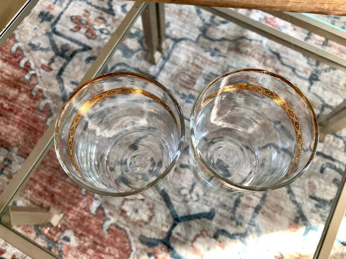 Vintage gold rimmed juice glasses, pair, photo 9 of 10