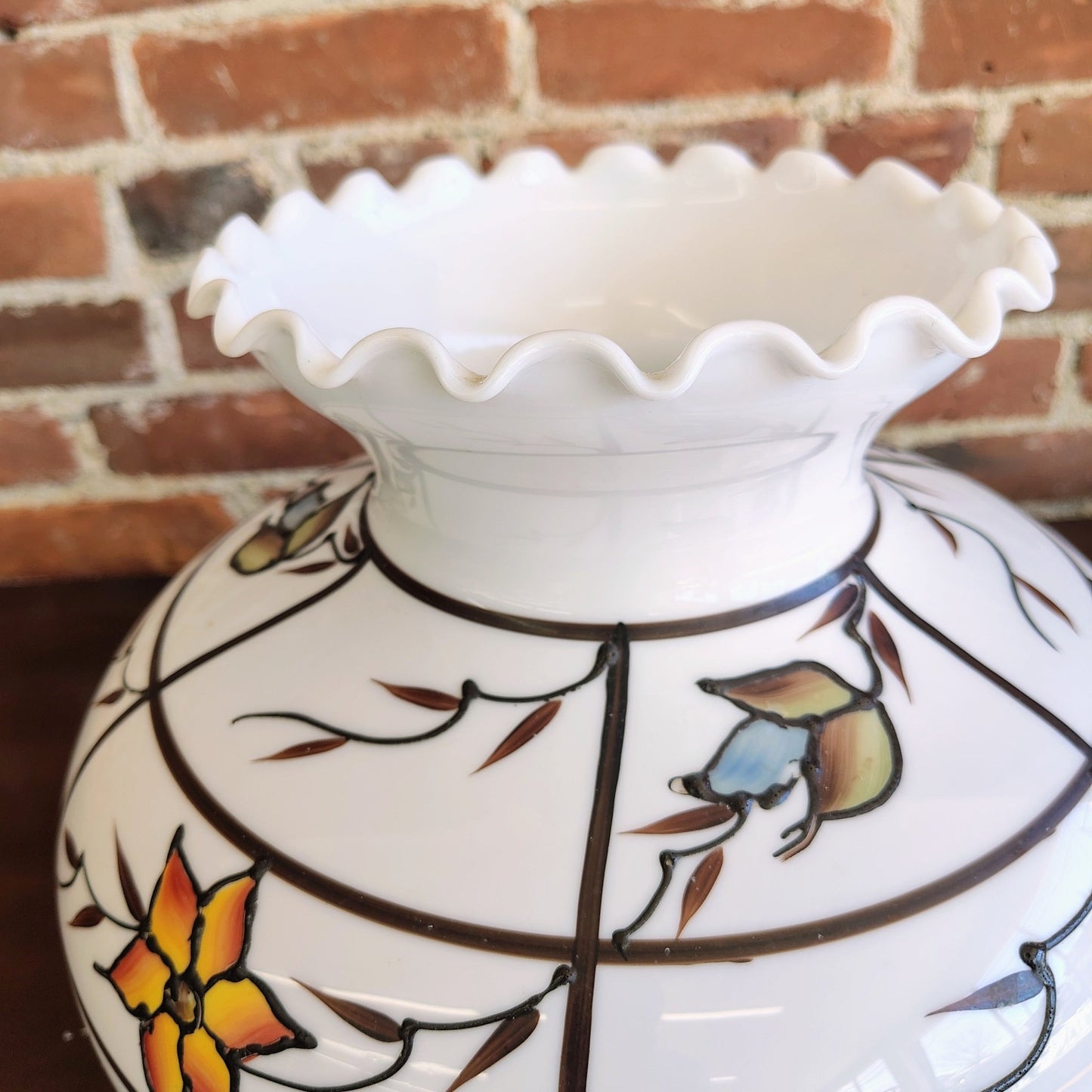 Vintage Hand - Painted Opal Glass Ceiling Light Cover / Pendant Globe - Loom Vintage