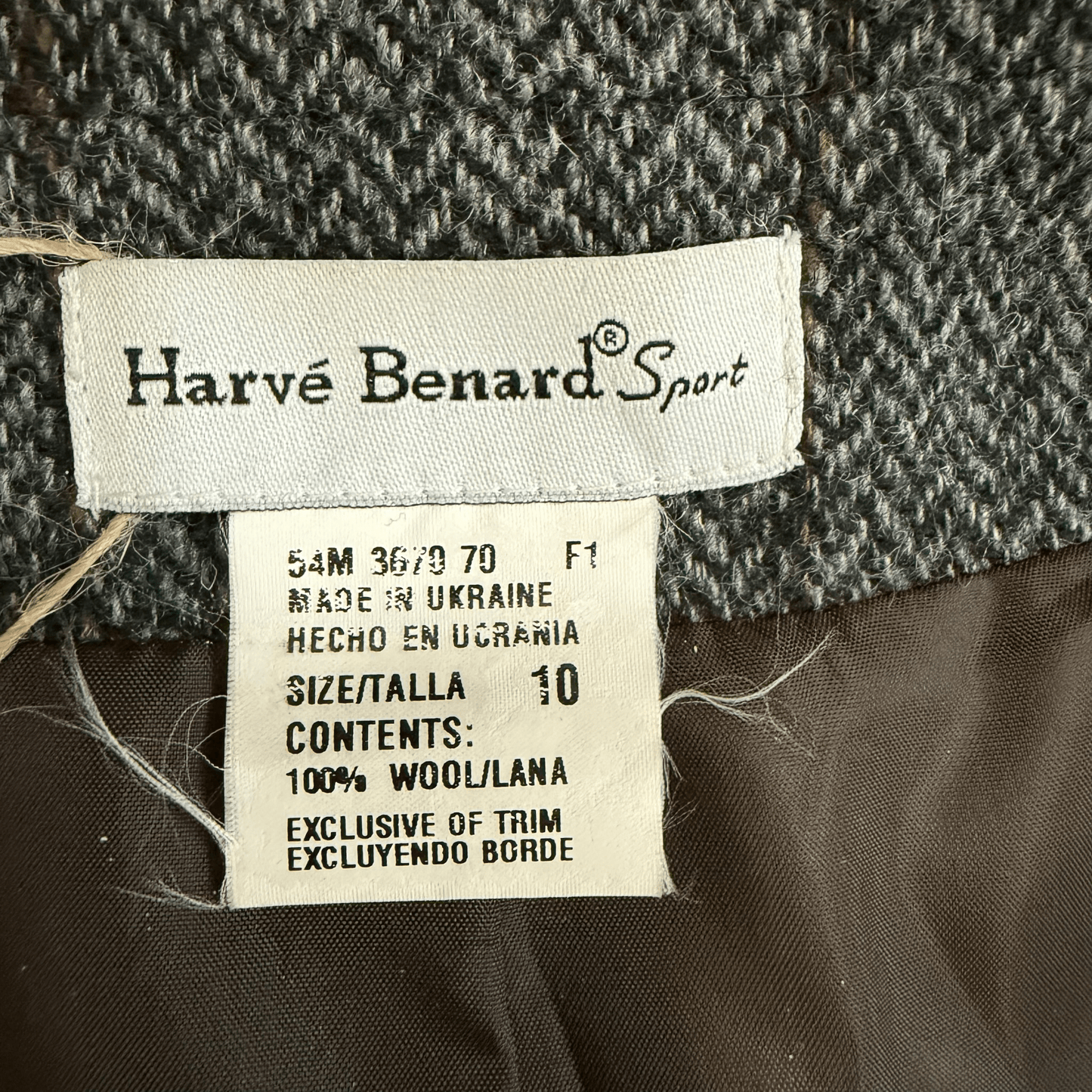 Vintage Harvé Benard Wool Herringbone Blazer with Leather - Trim Pockets (Size 10) - Loom Vintage