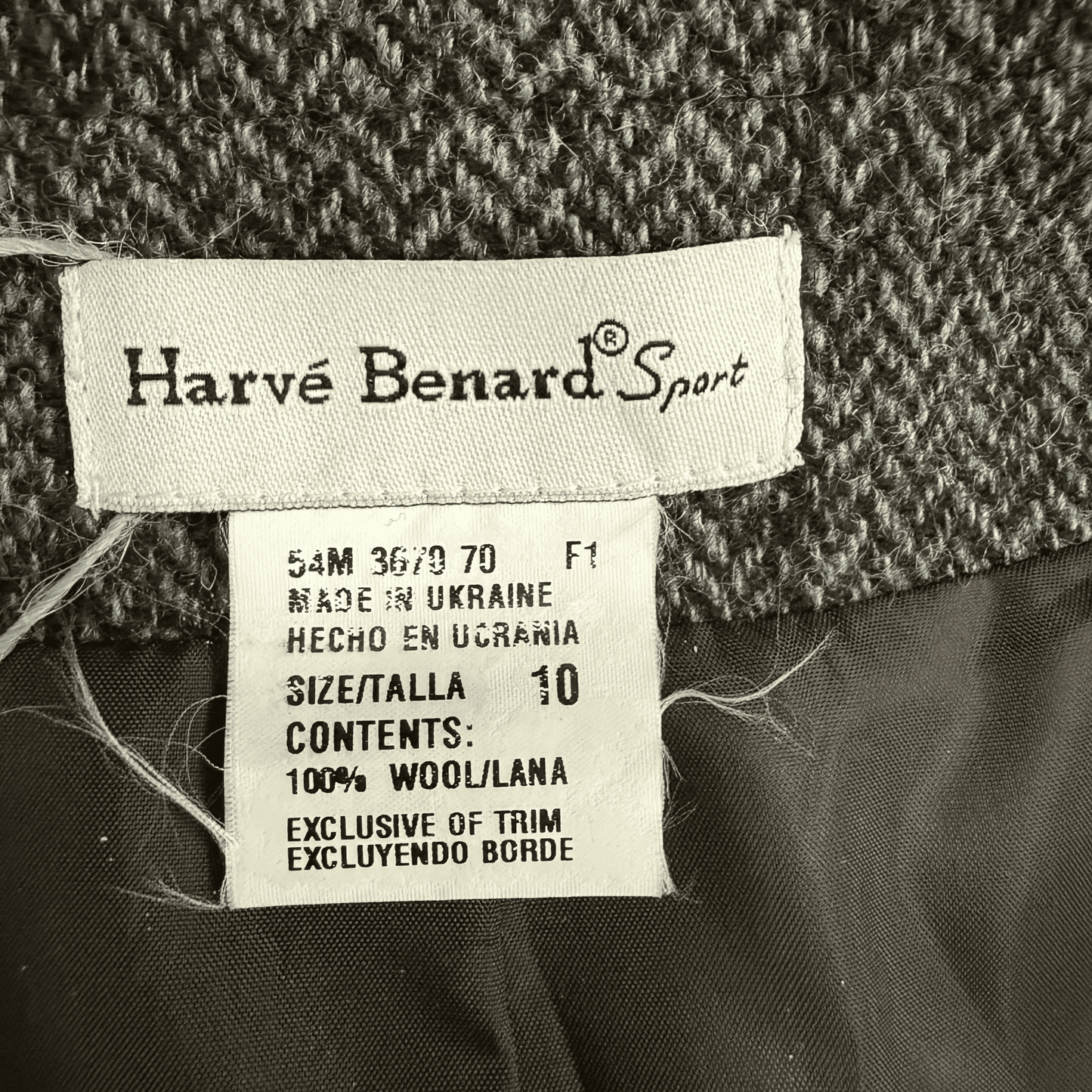 Vintage Harvé Benard Wool Herringbone Blazer with Leather - Trim Pockets (Size 10) - Loom Vintage