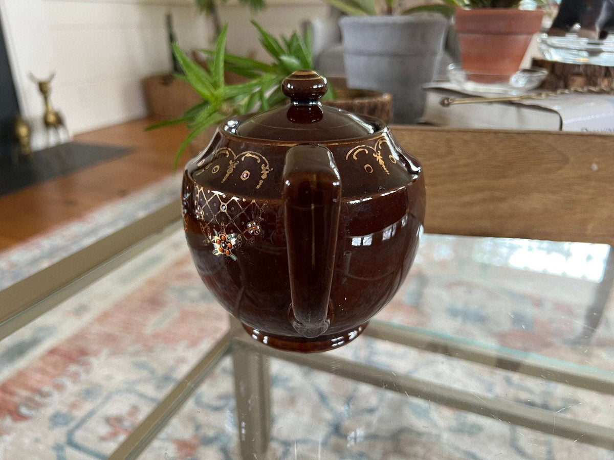 Vintage Japan Redware Teapot, Ceramic Royal Hand Painted Brown Tea Pot - Loom Vintage