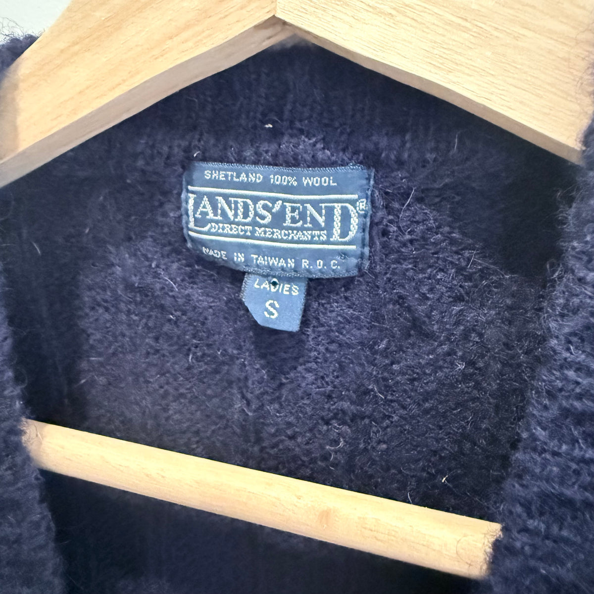 Vintage Lands' End navy Shetland wool cable knit sweater vest, photo 5 of 5