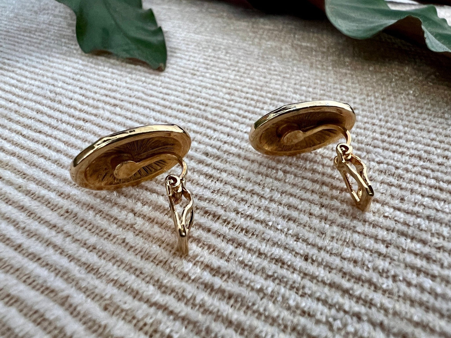 Vintage Mod Black & Gold Geometric Earrings, Clip - on Costume Earrings, Fashion Jewelry - Loom Vintage