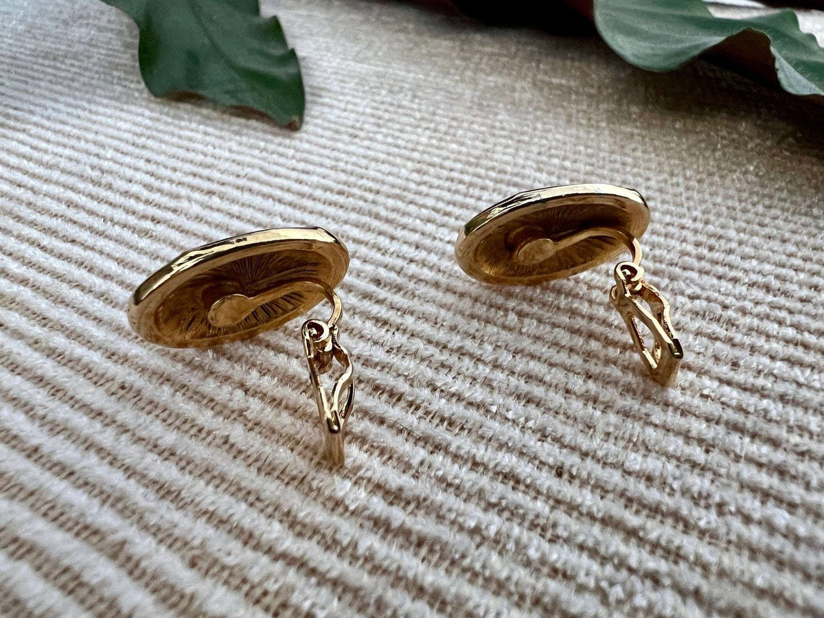 Vintage Mod Black & Gold Geometric Earrings, Clip - on Costume Earrings, Fashion Jewelry - Loom Vintage