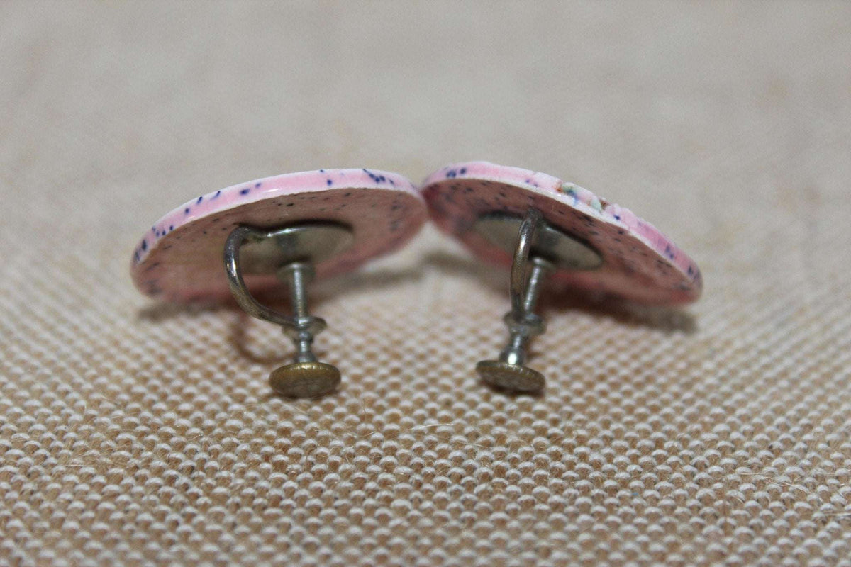 Vintage Pink Round Screw Back Earrings, 80s, 90s - Loom Vintage