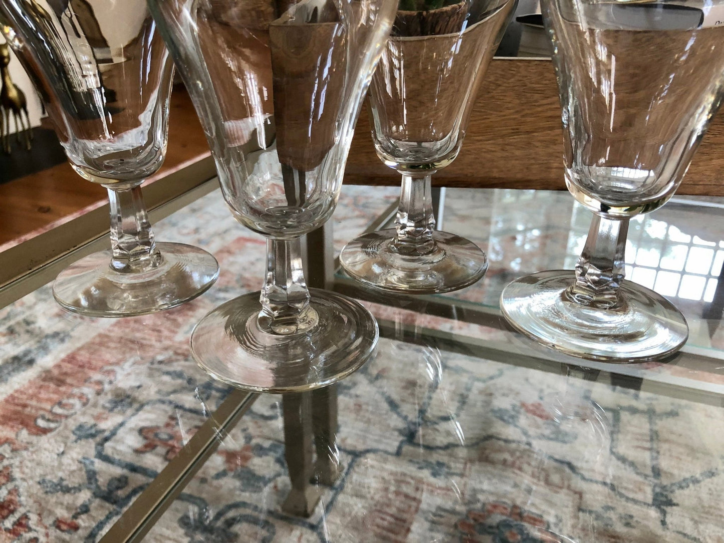 Vintage Set of 4 Gold Rimmed Crystal Wine or Water Glasses, Classic Glassware - Loom Vintage