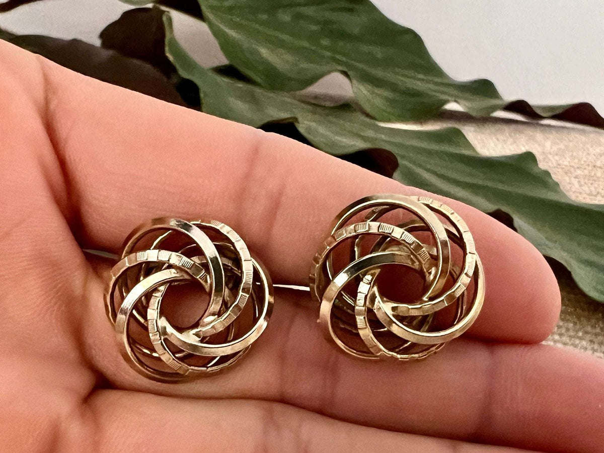 Vintage Swirl Design Costume Earrings, Screw Back Gold Braided Jewelry, Knotted, Woven Earrings - Loom Vintage