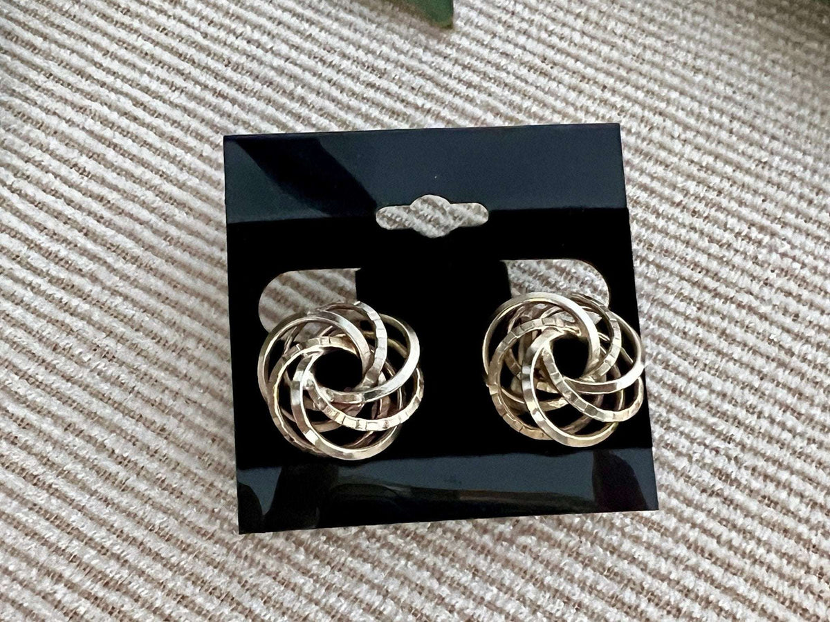 Vintage Swirl Design Costume Earrings, Screw Back Gold Braided Jewelry, Knotted, Woven Earrings - Loom Vintage