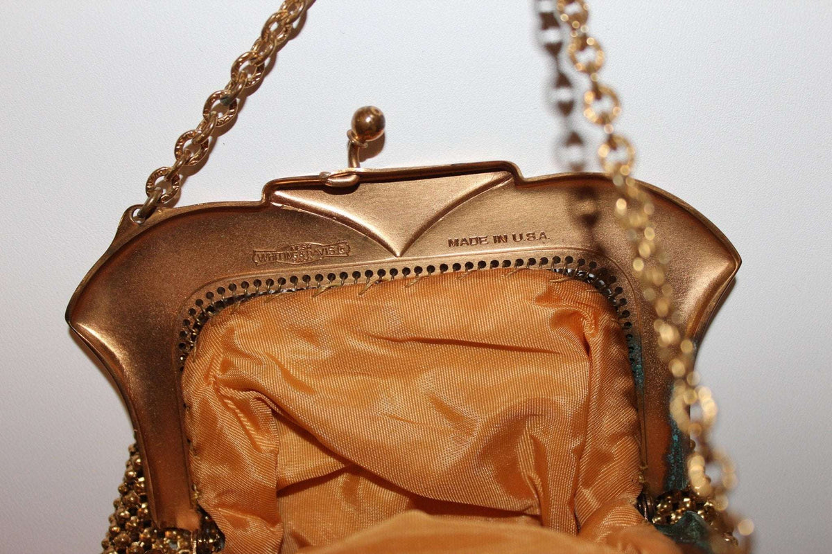 Vintage Whiting and Davis Gold Mesh Classic Handbag Purse 1940s Art Deco - Loom Vintage