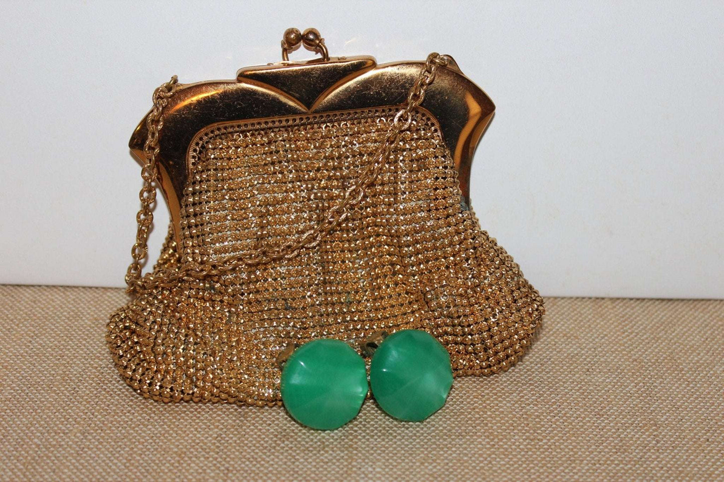 Vintage Whiting and Davis Gold Mesh Classic Handbag Purse 1940s Art Deco - Loom Vintage