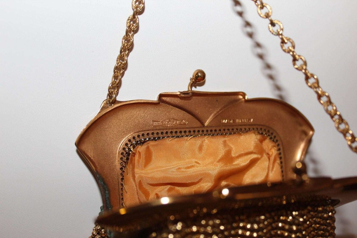 Vintage Whiting and Davis Gold Mesh Classic Handbag Purse 1940s Art Deco - Loom Vintage