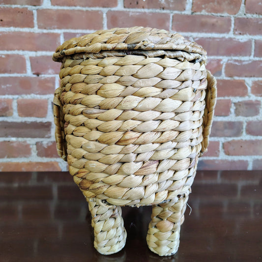 Vintage Woven Elephant Storage Basket with Lid – Natural Fiber Decor - Loom Vintage