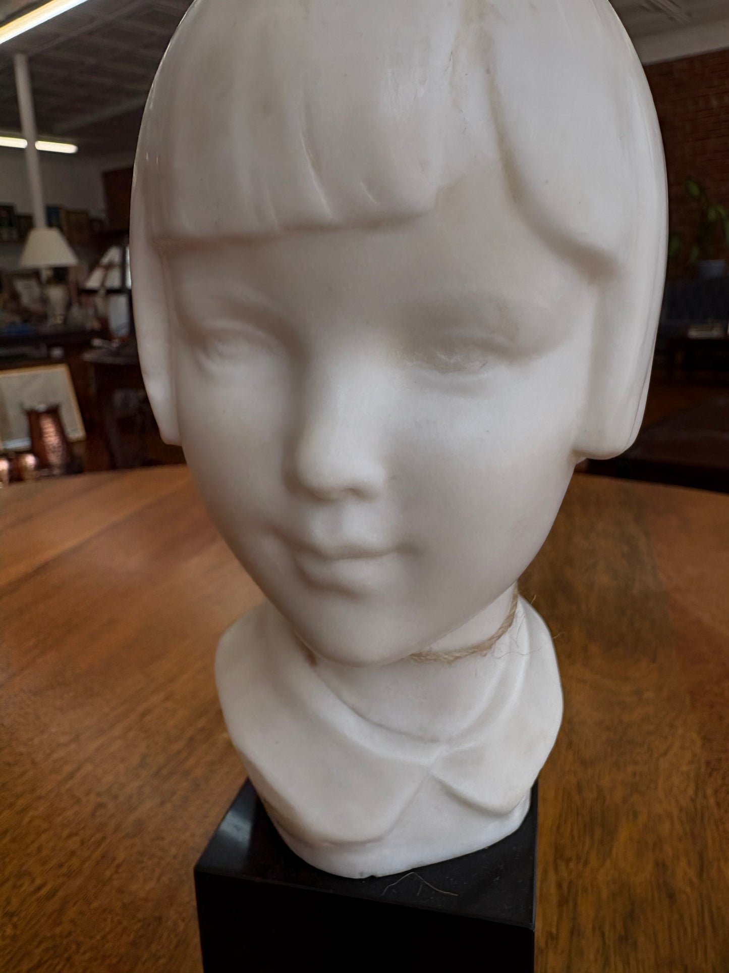 I. Gallo French Girl Bust – Faux Marble on Onyx Base, Mid-Century, 6.5″