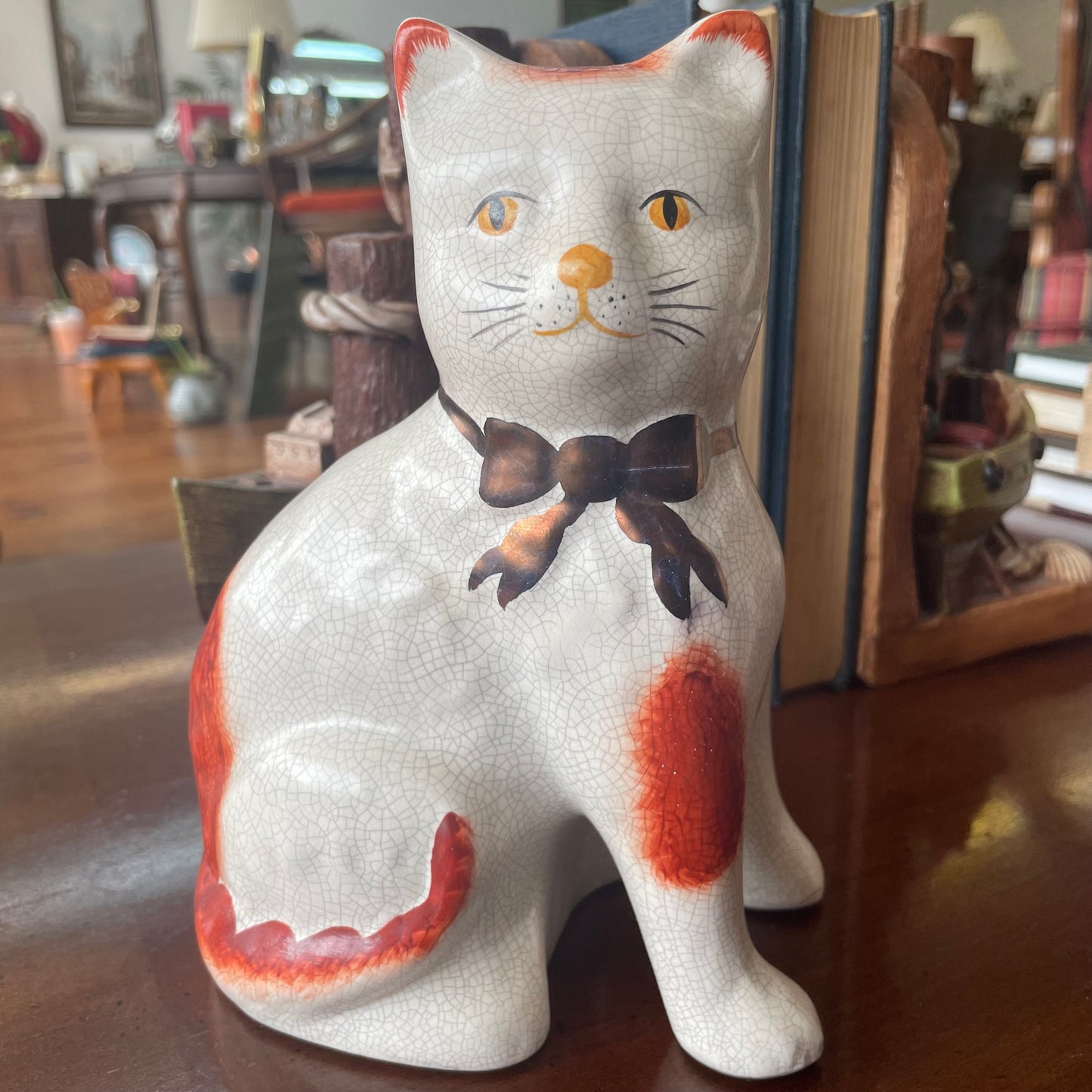 Staffordshire Cat Figurines with Bows – 1970s Collectible Pair