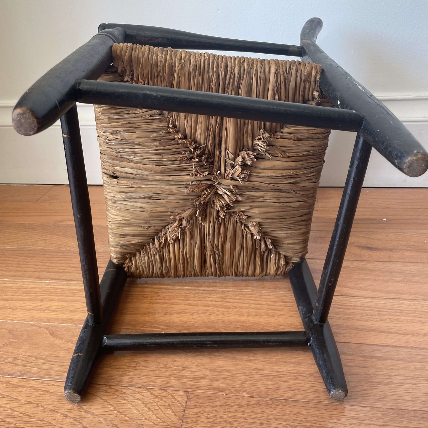Vintage Hand-Painted Black Hitchcock Child's Chair with Rush Seat – photo 8 of 8
