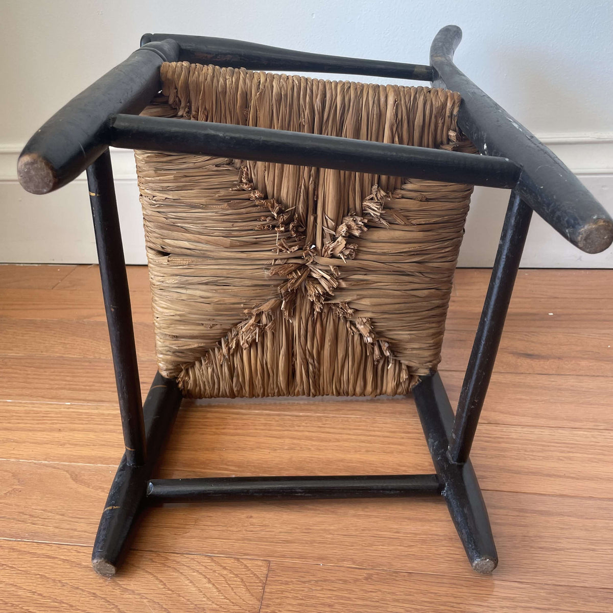 Vintage Hand-Painted Black Hitchcock Child's Chair with Rush Seat – photo 8 of 8