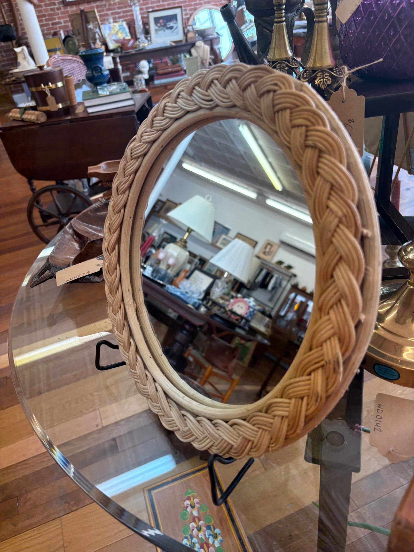 Vintage Braided Straw Round Wall Mirror – 12" Natural Woven Frame