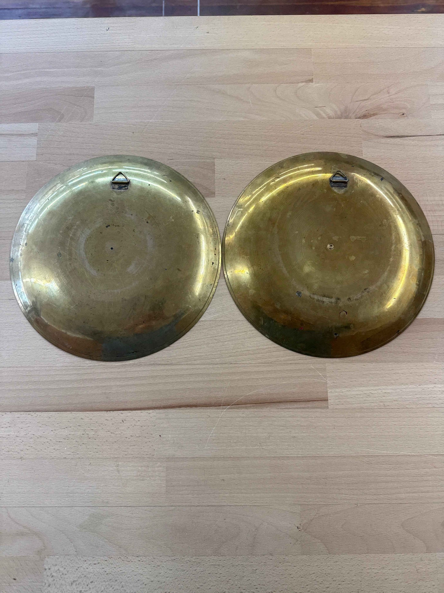 Hand-Painted Brass Peacock Wall Plates — Decorative Brass, 8.75" – photo 2 of 2