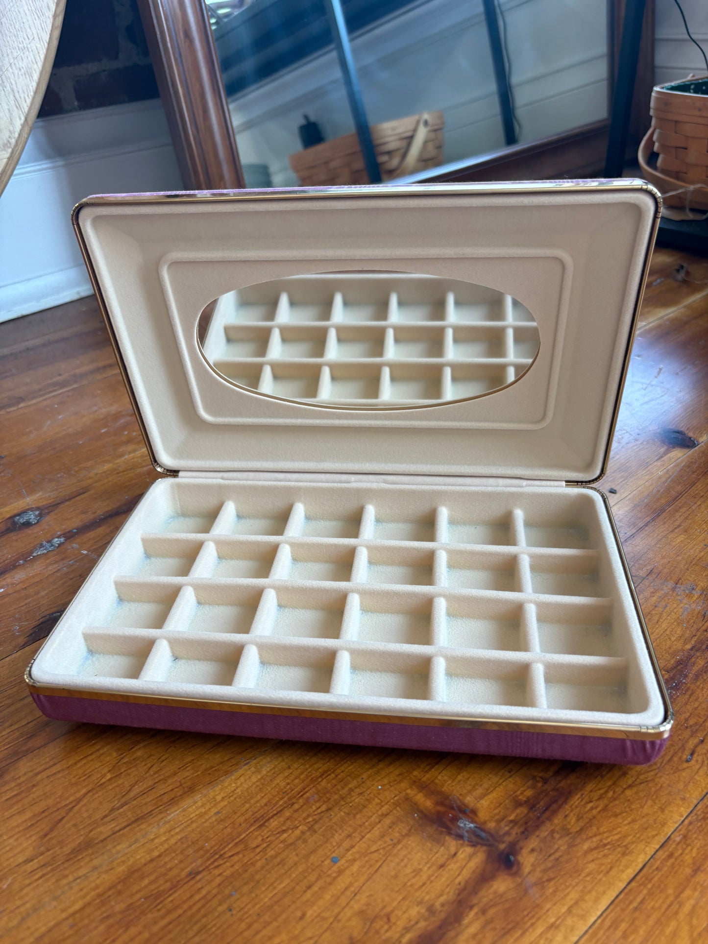 Purple Satin Jewelry Case with Mirror and 24 Compartments
