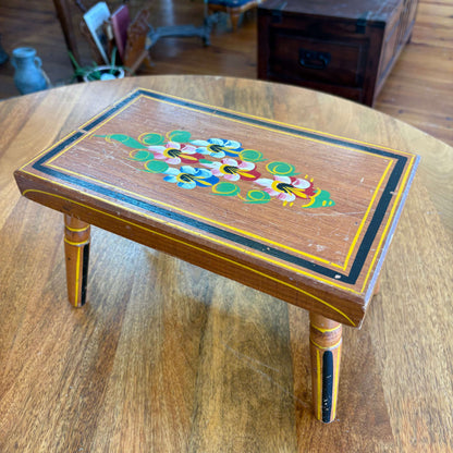 1966 J.S. Ebersol hand-painted folk art footstool with Pennsylvania Dutch tulips, front view