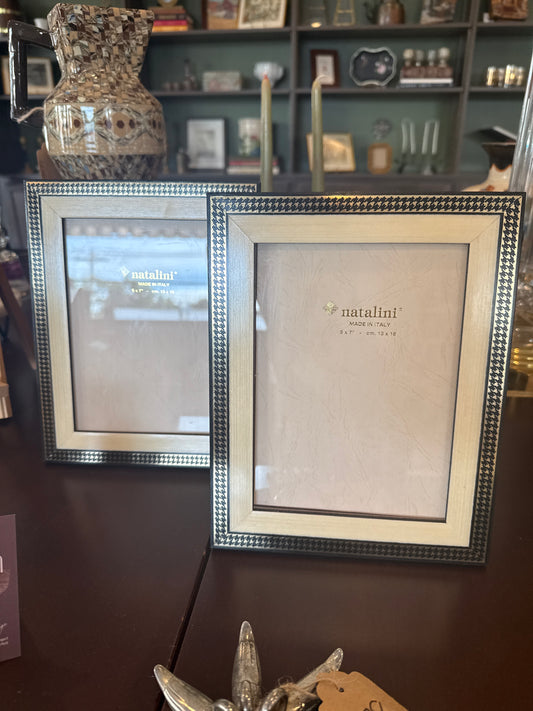 Natalini Marquetry Picture Frames, Houndstooth Inlay, Pair of 5x7
