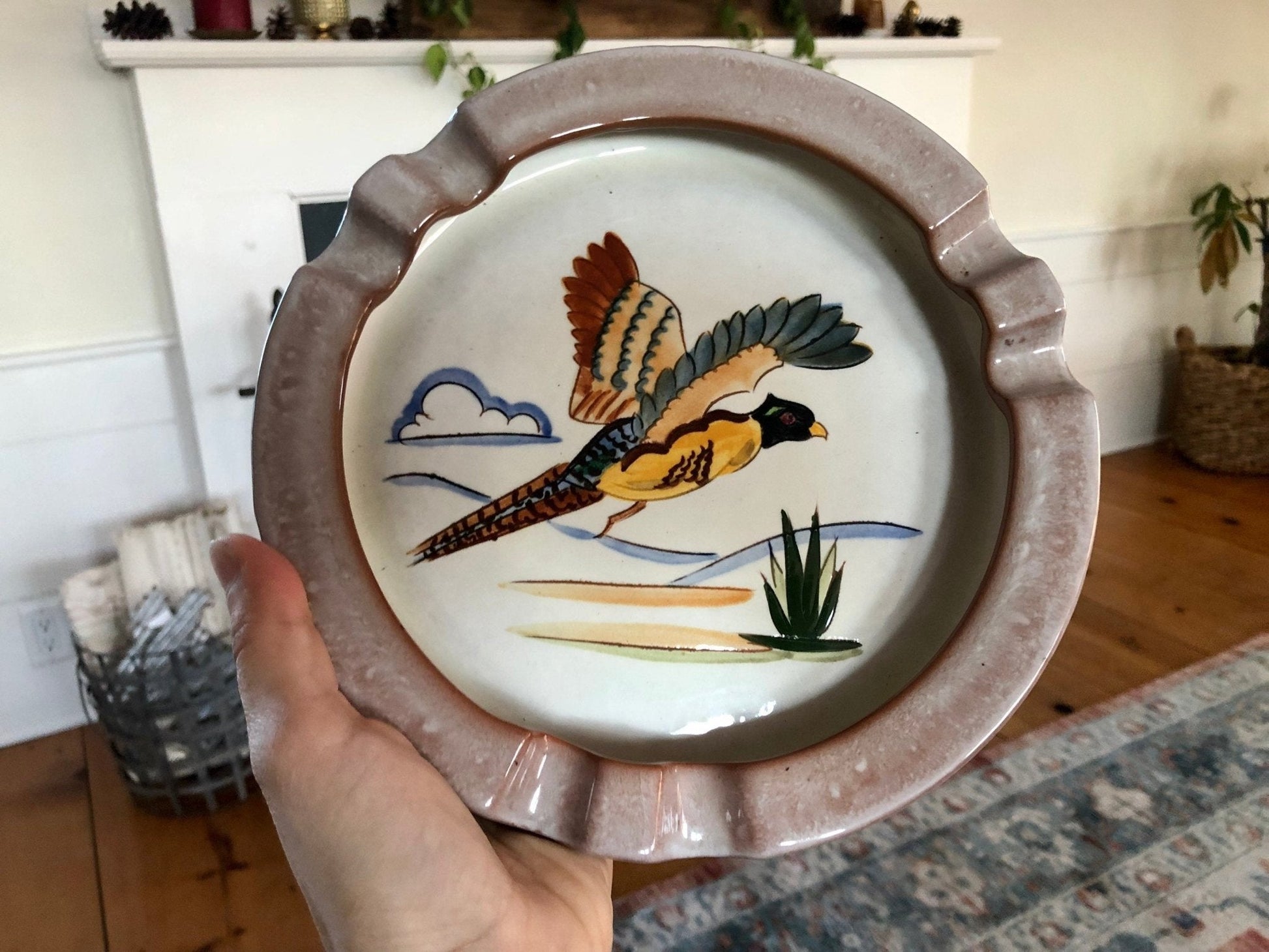 1950s Stangl Pottery Sportsman Series Hand Painted Pheasant Ashtray, Trenton New Jersey Bird Hunting Decor - Loom Vintage