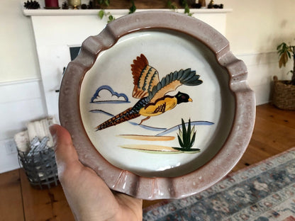 1950s Stangl Pottery Sportsman Series Hand Painted Pheasant Ashtray, Trenton New Jersey Bird Hunting Decor - Loom Vintage