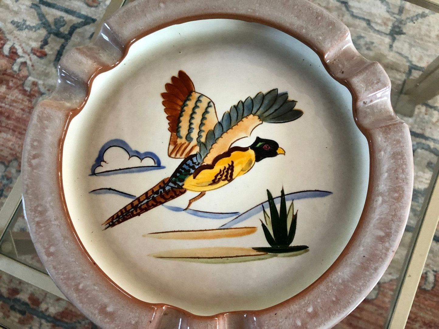 1950s Stangl Pottery Sportsman Series Hand Painted Pheasant Ashtray, Trenton New Jersey Bird Hunting Decor - Loom Vintage