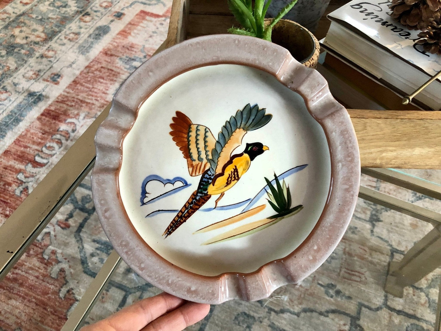 1950s Stangl Pottery Sportsman Series Hand Painted Pheasant Ashtray, Trenton New Jersey Bird Hunting Decor - Loom Vintage