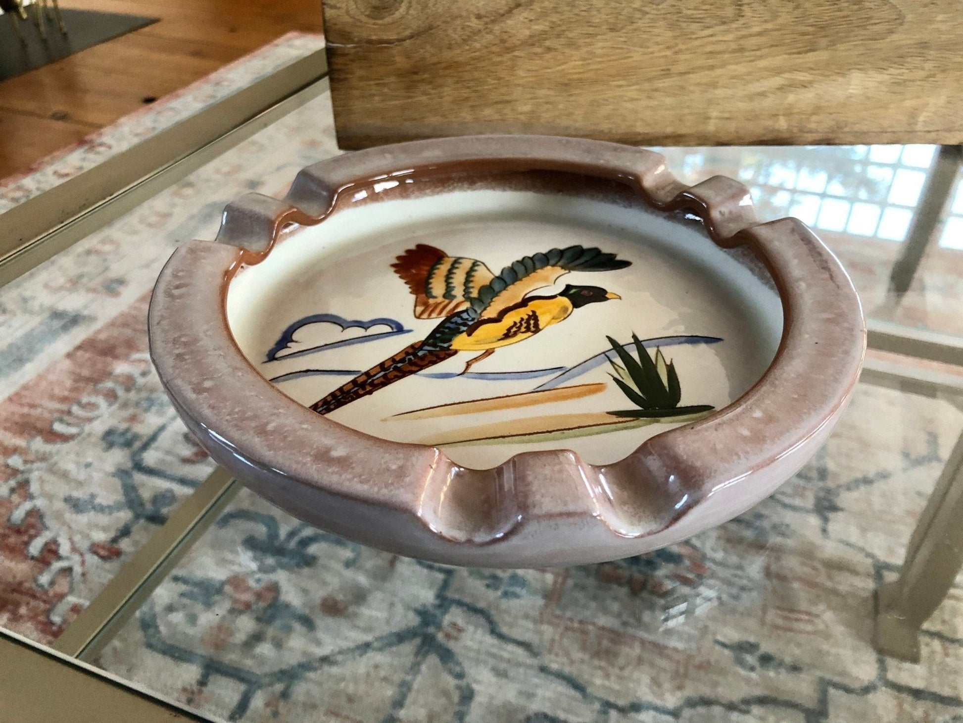 1950s Stangl Pottery Sportsman Series Hand Painted Pheasant Ashtray, Trenton New Jersey Bird Hunting Decor - Loom Vintage